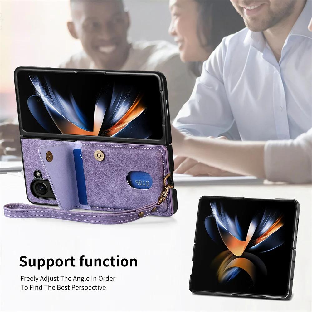 Чехол-кошелек с ремешком на запястье для Samsung Z Fold 6 5 4 S24 Ultra S23 FE S22 Plus A16 A15 A25 A35 A55, держатель для карт, противоударный защитный чехол из искусственной кожи