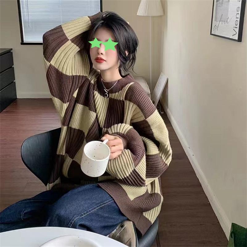 Женский осенний вязаный пуловер, свитера, теплый модный свободный свитер, пуловеры с круглым вырезом и длинными рукавами, повседневный свитер оверсайз
