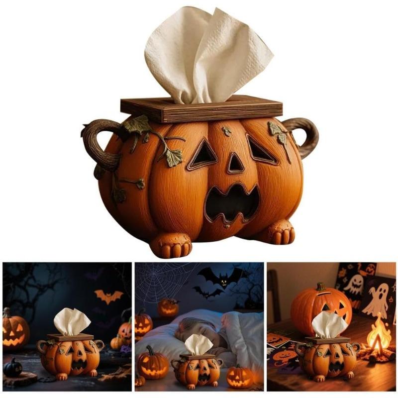 Halloween Pumpkin Tissue Box Holder, Spooky Pumpkins Tissue Box Cover Decor for Bathroom Kitchen Office, Pumpkin Sign Toilet Paper Holder,
