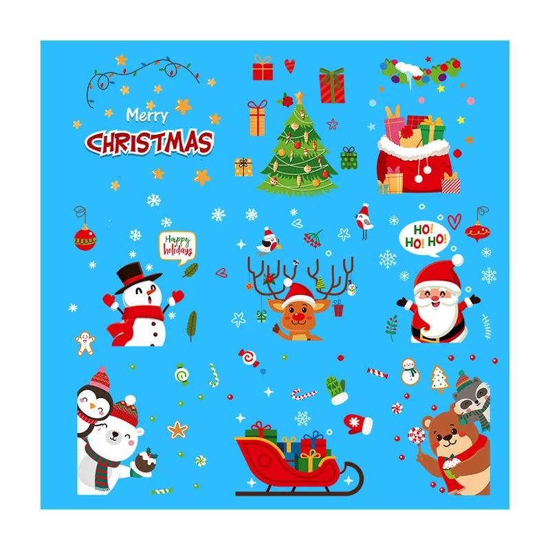 Новые рождественские украшения Наклейки на окна Украшение для стеклянной двери Электростатическая настенная наклейка