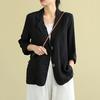 Cotton Linen Coat for Women Vintage Long Sleeve Blazer Jacket Casual Lapel 2 Buttons Thin