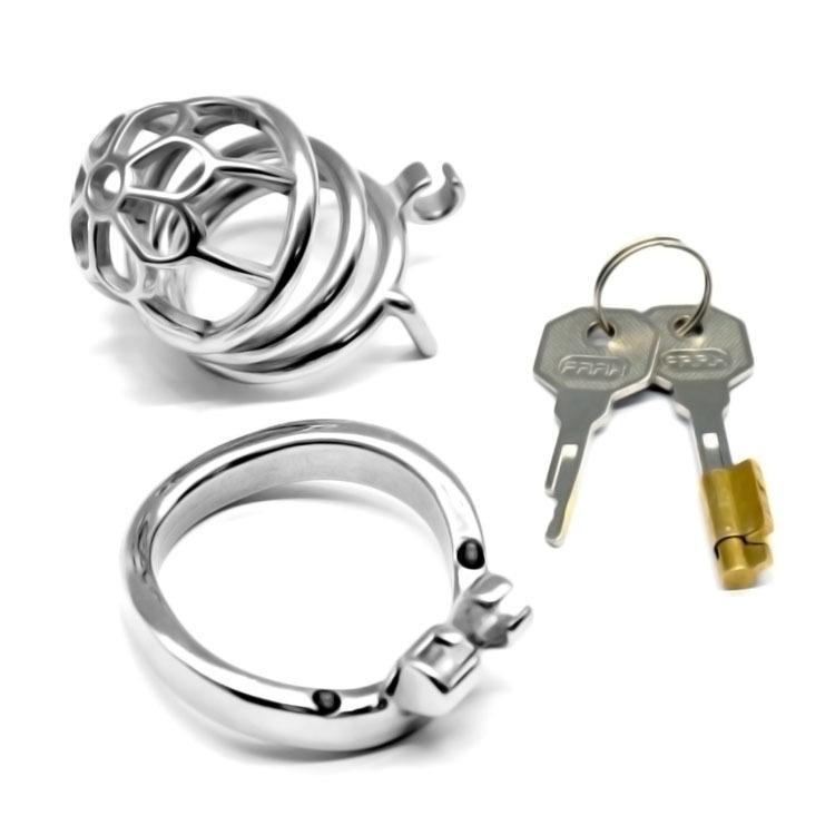 FRRK 60mm Sm Sex Toys Lock Penis Cage with Keyholder Male Chastity Device Curved Cock Ring Chastity Cage 304 Stainless Steel