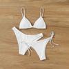 Women's Summer Fashion Sexy Solid Color Backless Lace-up  Waist Adjust Buckle Sling  Bikini Three-pieces Swimsuit