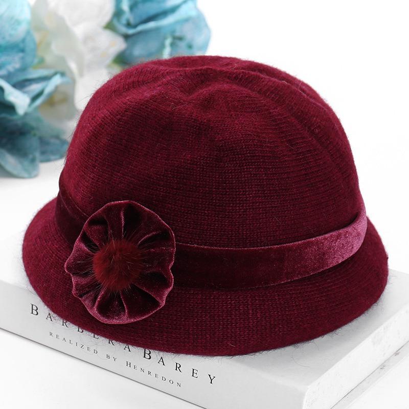 Теплая вязаная шапка из кроличьей шерсти для пожилых людей среднего возраста на осень-зиму, для бабушки, свекрови, тети, шапка с бархатной пряжей для мамы