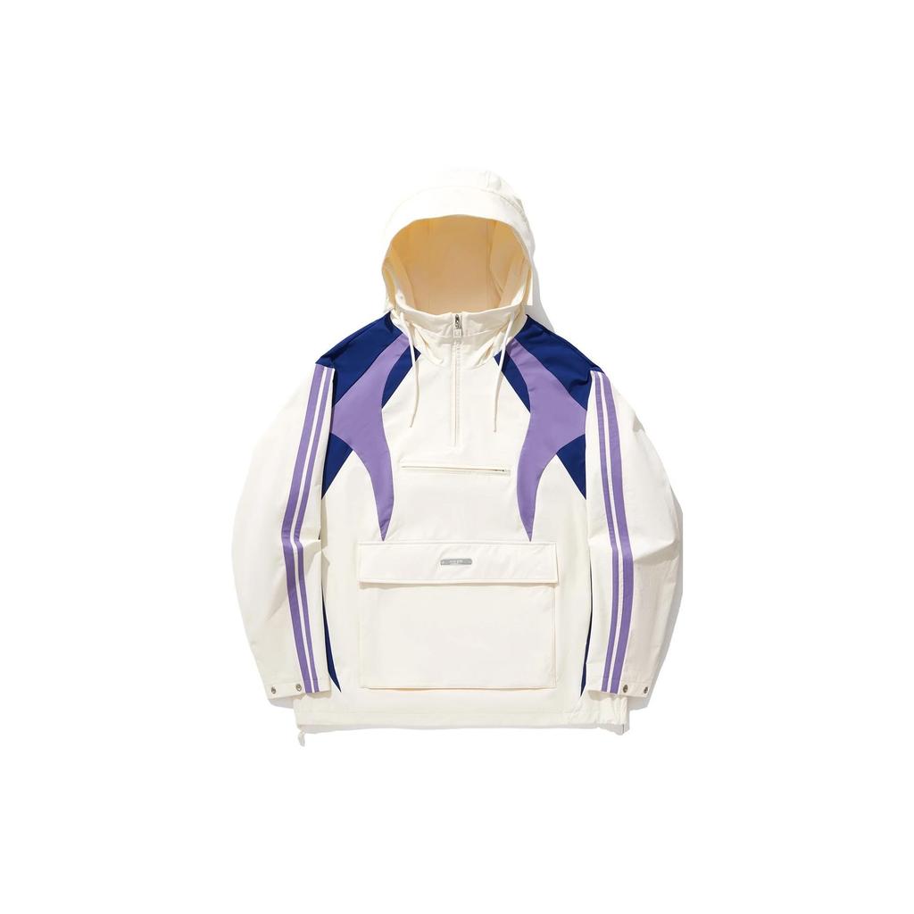 Li Ning Reignite Series Color Block Hooded Pullover Loose Sports Windbreaker Unisex Windbreaker Off-White AFDU273-2
