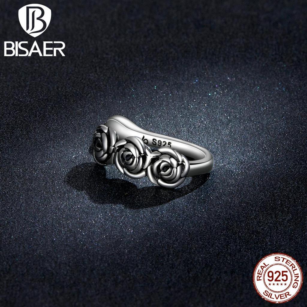 Bisaer 1 шт., винтажные штабелируемые манжеты в форме розы, настоящее серебро 925 пробы, зажим для ушей в стиле ретро с цветами для женщин, ювелирные украшения, свадебный подарок