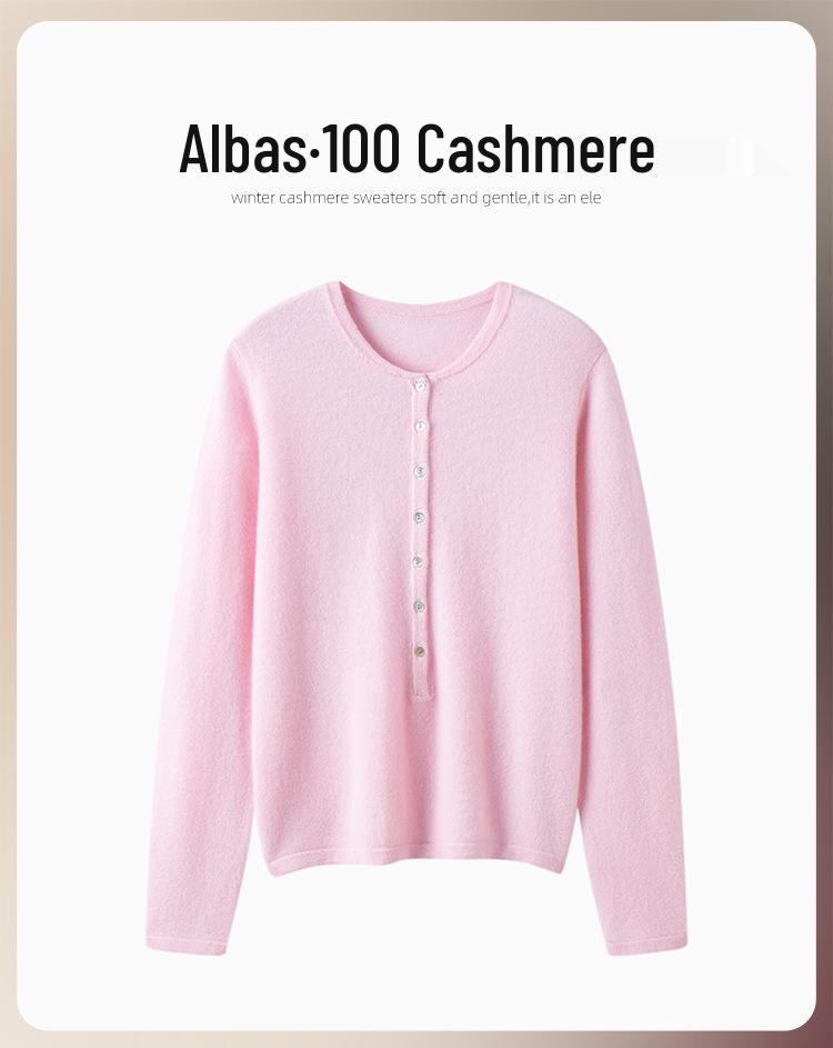 2025 A/W Women's 100% Pure Cashmere Knit Sweater: Loose Fit, Thick Base Layer with Chest Button