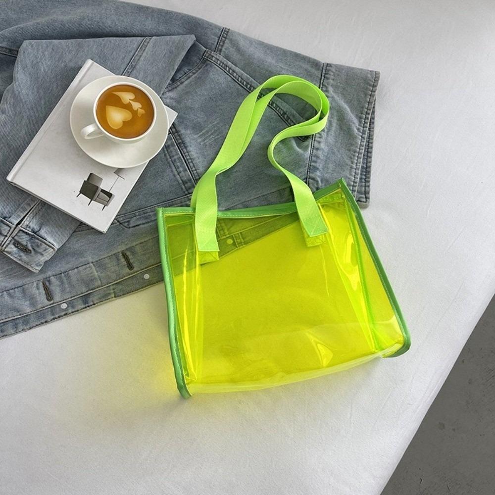 Square Transparent Handbag Candy Color PVC Tote Bag Casual Waterproof Shoulder Bag Female