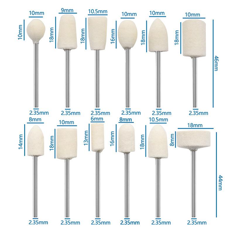 12 Pcs Wool Polishing Head 2.35Mm Shank For Ladies Nails Felt Bobs Engraver Abrasive Tools Grinding Rotary Drill Bit
