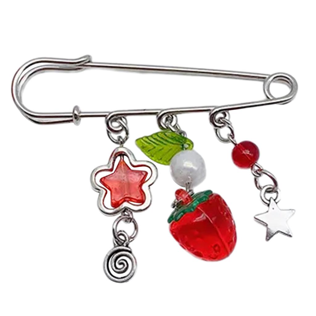 Sweet Pin Clothing Jewelry Sweater Shawl Clip Strawberry Chain Pin Alloy Material Clasp Pin Lapel Pin for Daily Party