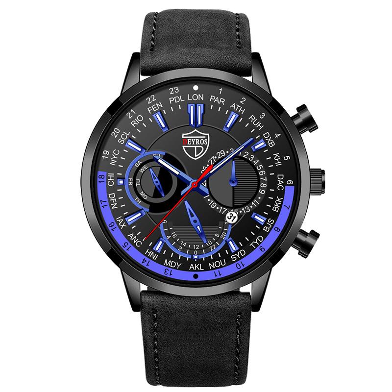 Модные мужские часы класса люкс для мужчин, деловые кожаные кварцевые наручные часы, мужские повседневные спортивные часы с браслетом и светящимися часами