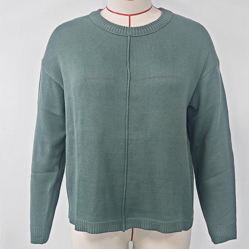 Осенне-зимний женский свободный однотонный вязаный свитер с круглым вырезом