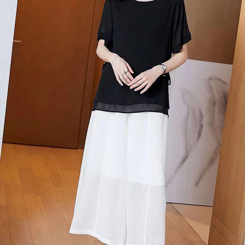 Женская шифоновая рубашка, летняя корейская версия, круглый вырез, большой размер, короткий рукав, свободная маленькая рубашка для женщин