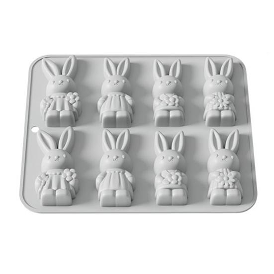 Силиконовая форма для Пасхи 8 ячеек 3D форма кролика Неприлипающая Гибкая форма Шоколад Конфеты Пудинг Мыло Глина Инструмент для выпечки и декорирования