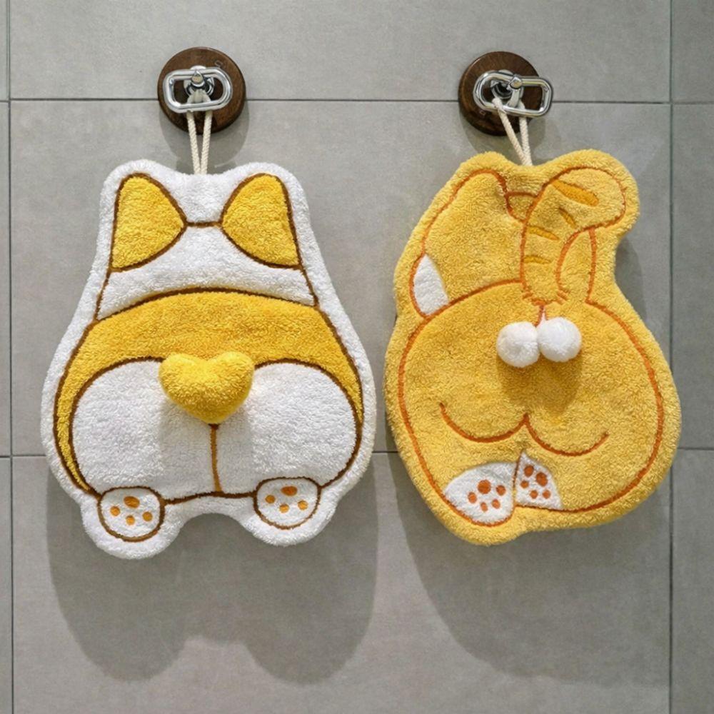 Strong Water Absorption Cat Egg Hand Towel Coral Fleece Absorbent Towels  Kitchen Bathroom Use