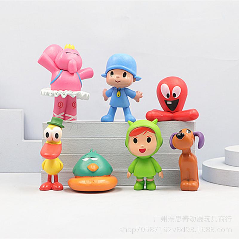 Little P Youyou 7 Figures Pocoyo Bator Duck Puppy Lula Elle Elephant Model Doll Cake Ornament