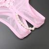 Sexy Hollow Out Crotchless Panties For Women Pearl Low Waist Lace Sheer Mesh Underwear Transparent Beaded Embroidered Thongs