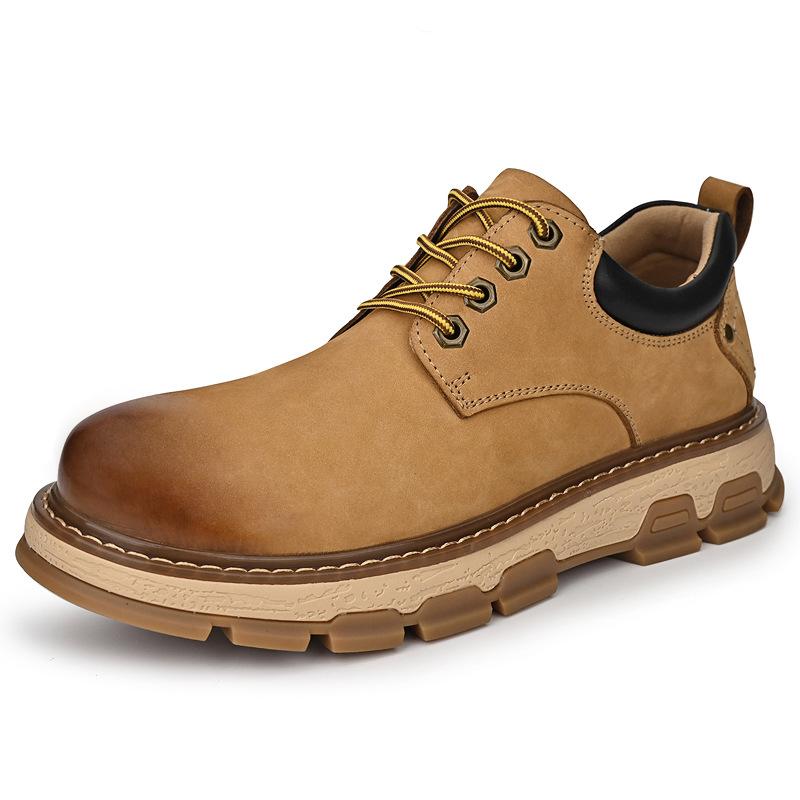 Рабочая обувь, мужские низкие кеды, новая осенняя дышащая повседневная обувь из натуральной кожи, модные универсальные уличные износостойкие туфли с большим головным убором