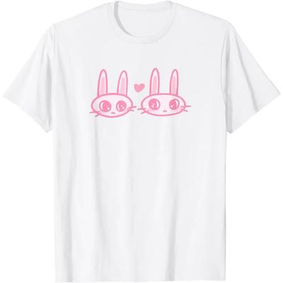 Милая футболка Kawaii Y2K Coquette Bunnies с сердечками Kawaii Y2k Clothes Женская одежда Эстетическая футболка Женская одежда Ropa Mujer