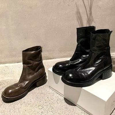 Кожа теленка Виноградная Мама Та же кожа Платформа Короткие ботинки Женские Ботинки на высоком каблуке Осень и Зима Ретро Ботинки Мартин Толстый каблук Облегающие ботинки