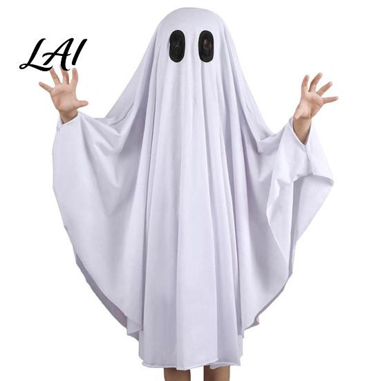 Halloween Fancy Dress Ghost Costume for Kids Adults Cosplay Dress Adult Cloak Spooky White Cape with Black Eye Holes Easy Wear Suit