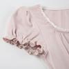 Sweet Button-up Top Women's Summer Cute Slim-fitting Contrast Lace Stitching Bow Square Collar T-shirts Y2K Korean Tees