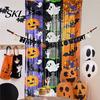 Halloween Room Decoration Foil Fringe Curtain for Halloween, Orange Purple Black Background Event Photo Booth Props, Pumpkin Ghost Bat Party