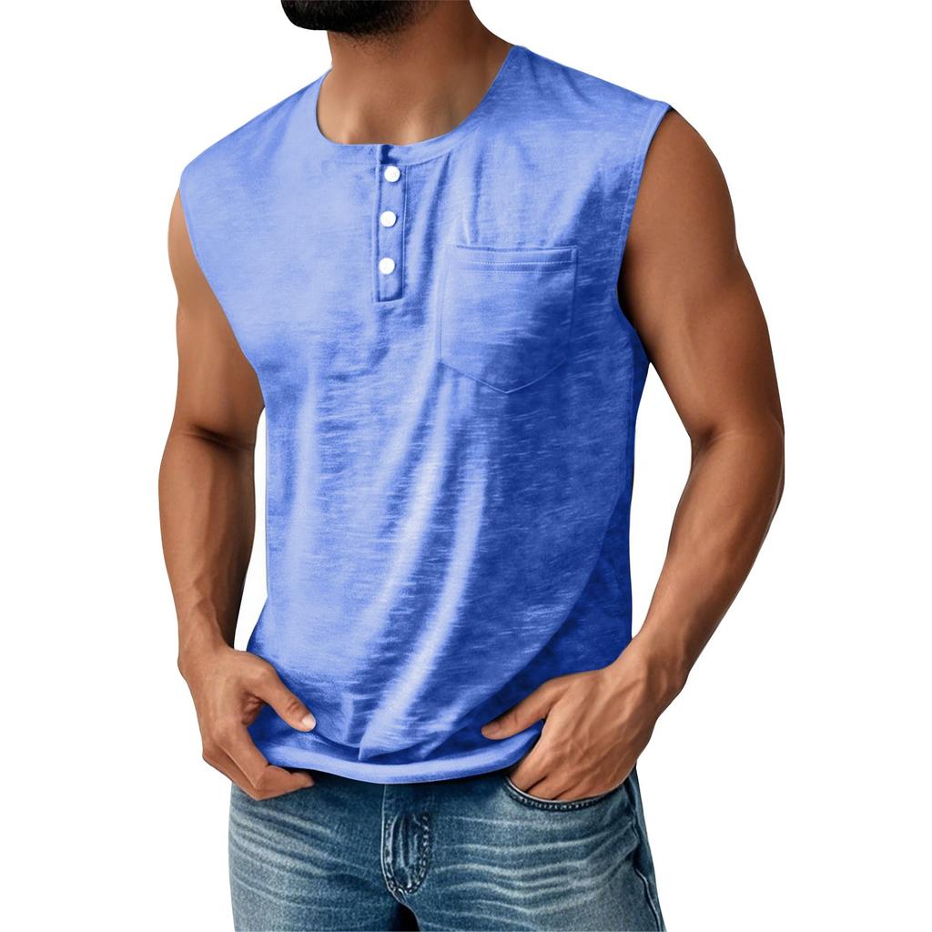 Men's Summer Solid Color Pocket Sports Buttons Vest Men's Sports Casual Vest