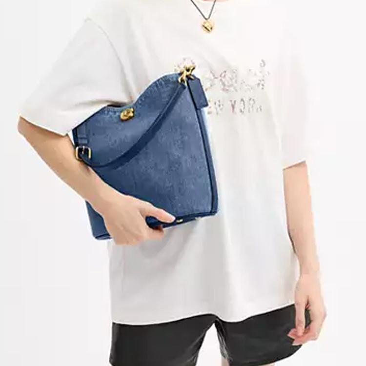Coach Willow 27 Soft Logo Denim Bucket Bag Women bags Dark-Blue CAT44-B4RHO