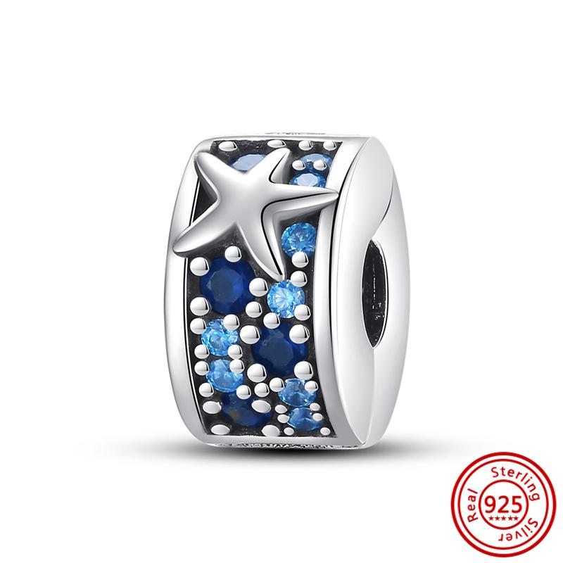 Новинка S925, серебристо-синяя подвеска, висячие морские животные, морская звезда, русалка, рыбья ракушка, подходит для оригинального браслета, бусины, подарок, ювелирные изделия своими руками