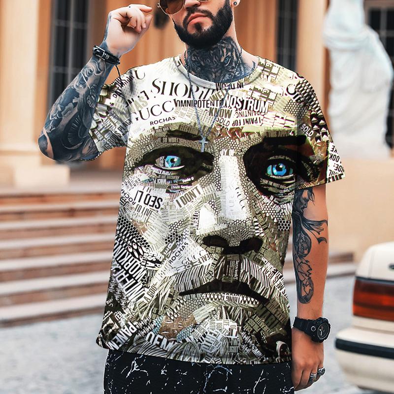 Portrait Mosaic Combination Men's High-end 3D Printed T-shirt 100% Leica Polyester High-end Custom Comfortable Fabric Tees Top