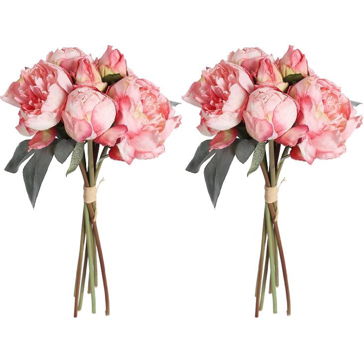 Розовые пионы искусственные цветы 2 букета винтажные искусственные пионы 14 шт. головок шелковые цветы со стеблями для свадебного украшения букет невесты искусственные цветы