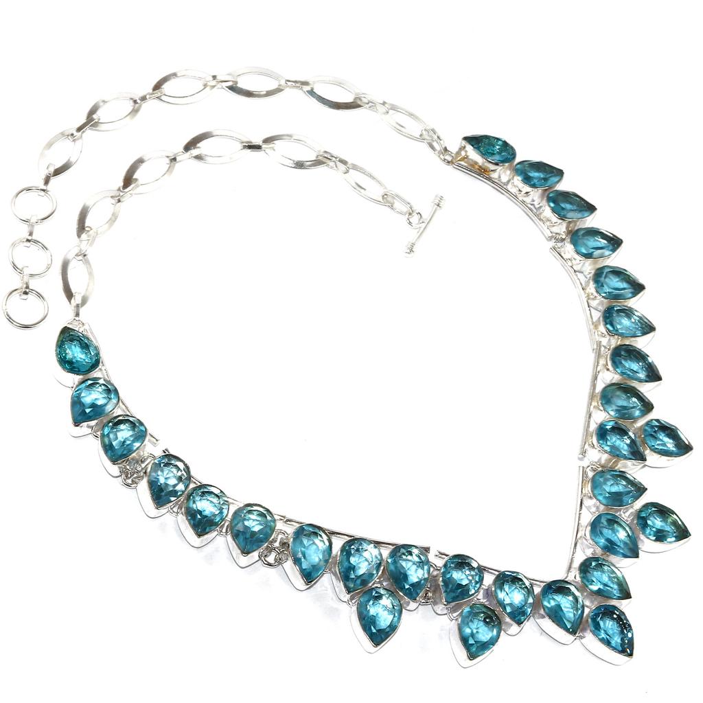 Swiss Blue Quartz Gemstone Friends Jewelry Necklace 16-18''