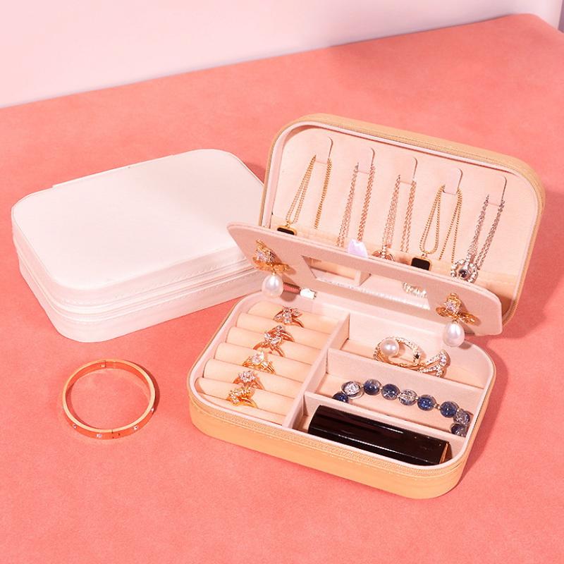 Portable Jewelry Storage Box Travel Organizer Jewelry Case Leather Storage Earrings Necklace Ring Jewelry Organizer Display