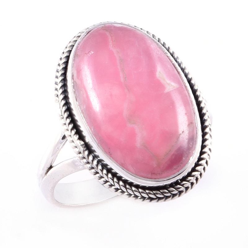 Кольцо из чистого серебра 925 пробы с натуральным родохрозитом ручной работы S.8.5 n2W48