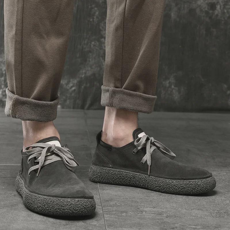 Европейские мужские повседневные замшевые туфли на шнуровке с толстой резиновой подошвой - новый тренд