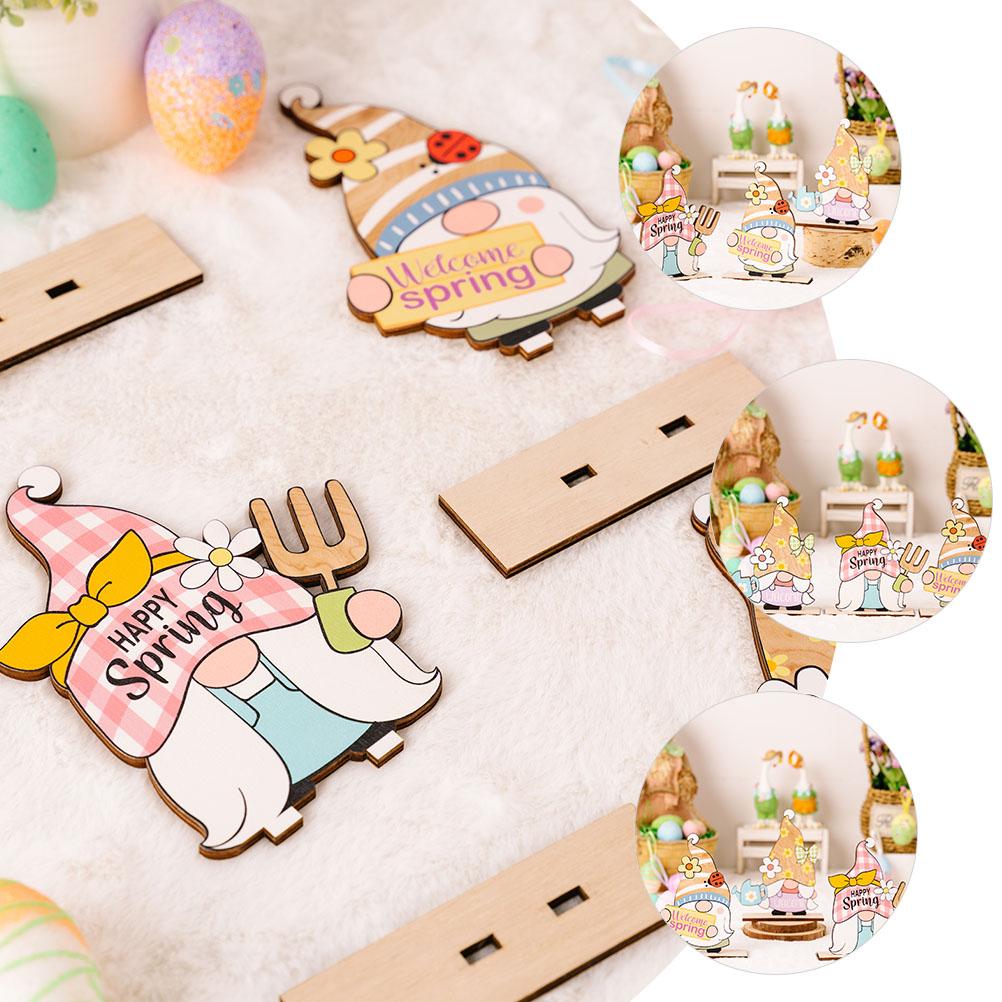 3pcs Adorable Gnome Ornament Wooden Easter Party Decor Creative Printed Dwarf Ornament