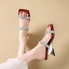 Fashion Fairy Style Square Toe Open-toe Sandals and Slippers Summer New Wear Rhinestone Straight Belt Special-shaped Wedge Slippers