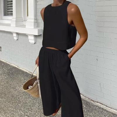 2 шт./компл. женский летний наряд с круглым вырезом без рукавов жилет эластичный с высокой талией длинный