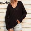 Autumn and Winter V-neck Women's Knitted Loose Solid Colour Fashion Pullover Jumper
