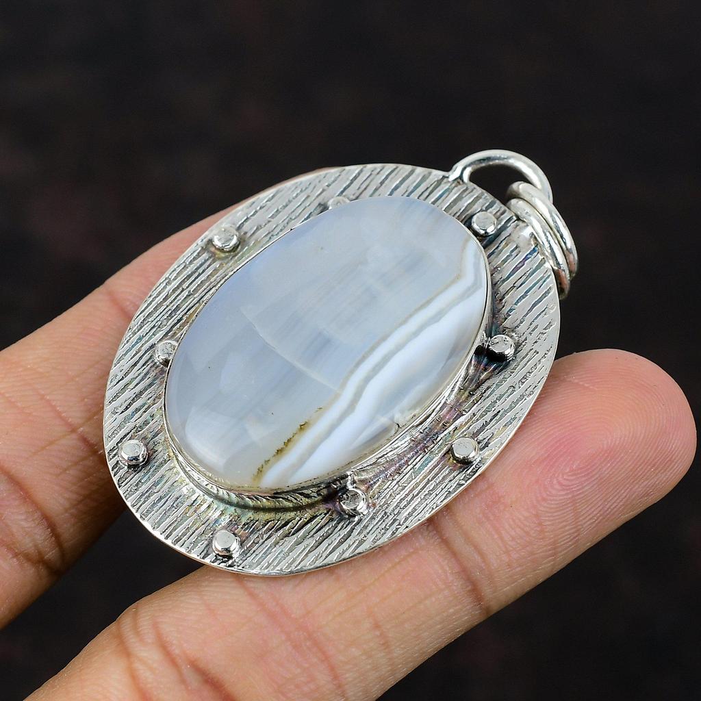 Кулон из ботсванского агата, ювелирные изделия из драгоценных камней высшего качества, подвеска из стерлингового серебра 925 пробы, уникальный стиль ручной работы, ювелирный подарок для него, эффектный кулон