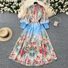 Весна-лето Женский принт шифоновый халат большого размера Длинный макси свободный пляжный наряд со шнуровкой