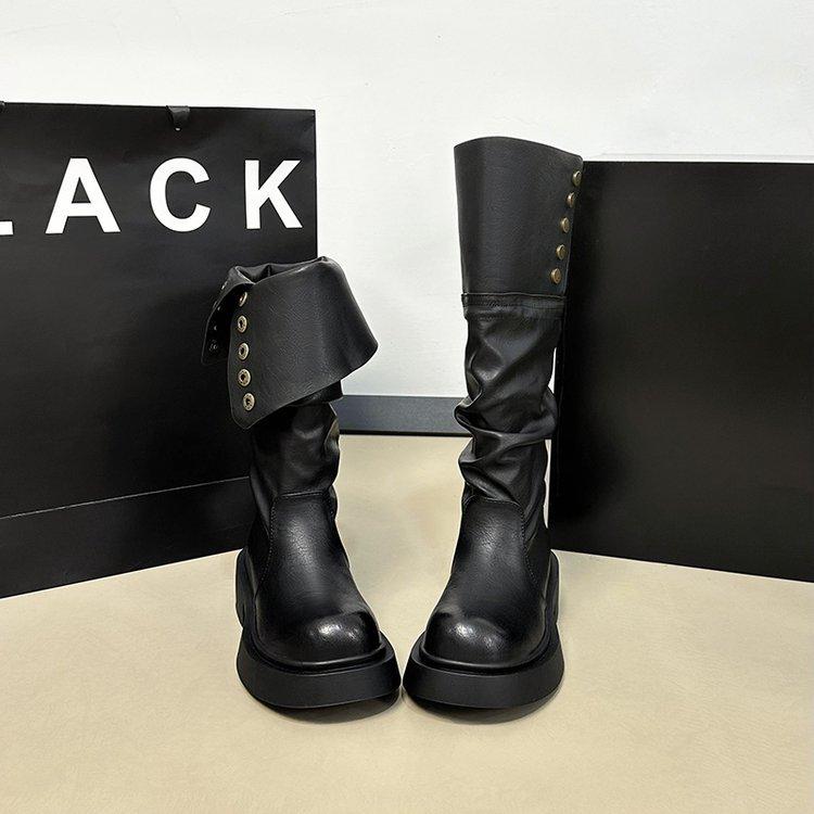 Сапоги до колена женские модные женские сапоги на пуговицах с низким каблуком рыцарские сапоги новые осенне-зимние женские длинные сапоги Zapatos De Mujer