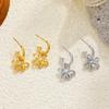 Hollow Out Flower Pendant Earring Lovely Imitation Pearl Hoop Earings 18K Gold Plated Stainless Ear Stud Fashion Jewelry Gifts
