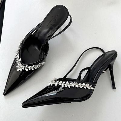 Высококачественная лакированная кожа, стразы, высокие каблуки, женские, сексуальные, с острым носком, босоножки на ремешке, элегантные банкетные туфли