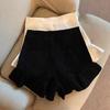 Autumn 2024 Women's Black High-Waisted Ruffle Wide-Leg Shorts - Spicy Girl Trendy Slimming Casual Pants