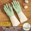 3 Pairs of Thick, Waterproof Latex Kitchen Gloves - Beige & Mint Green, Non-Slip Grip for Dishwashing, Cleaning, and Household Chores