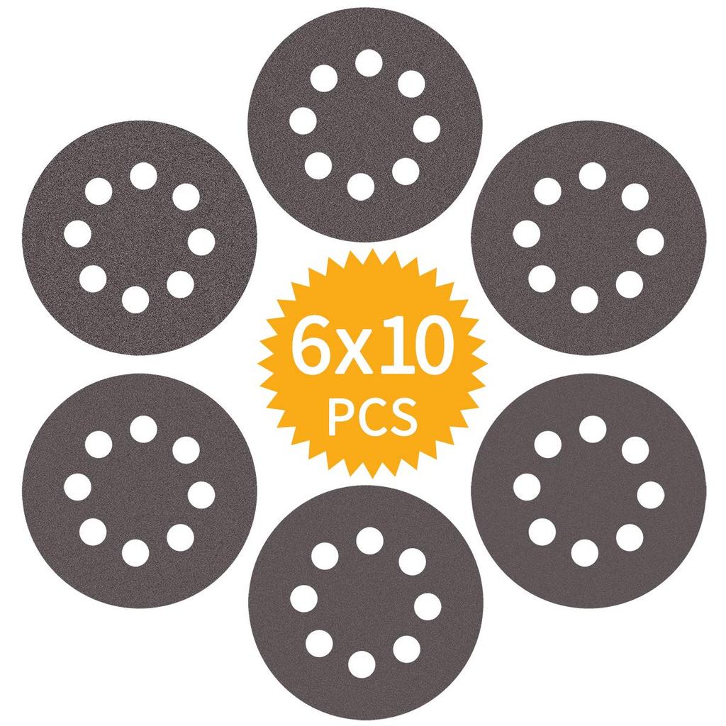 Akuoly Sandpaper Pads for 125mm Carborundum 6 8 Holes 60-Sheet Sanders, SIC, Grits 400, 600, 800, 1000, 1500, 2000, Round,