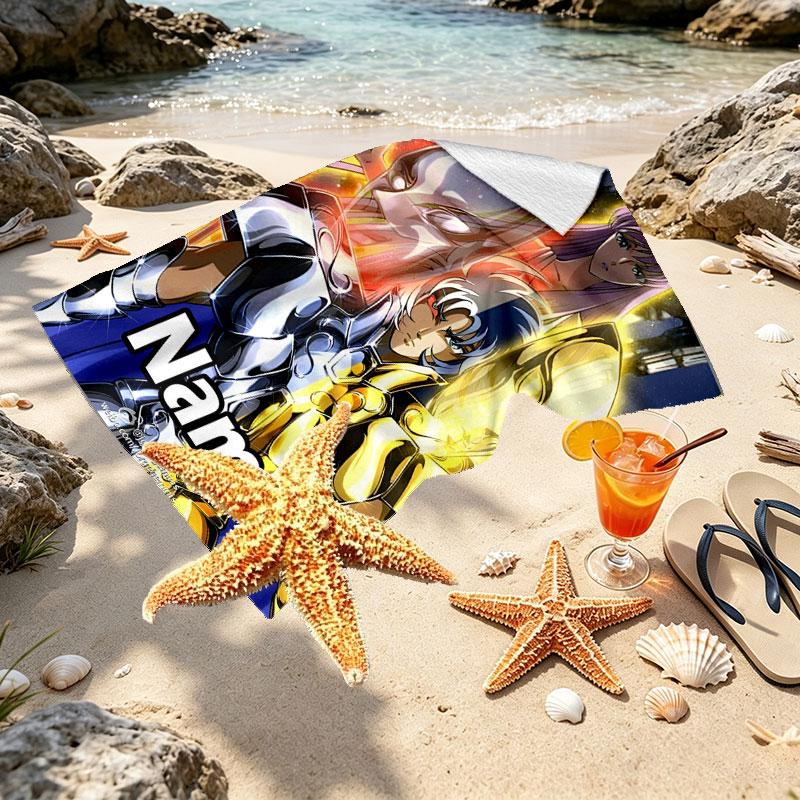 Custom Name Personalized Saint Seiya Print Beach Towel, for Trip Camping Beach Party Home Decor, Birthday Gift for Family & Friends