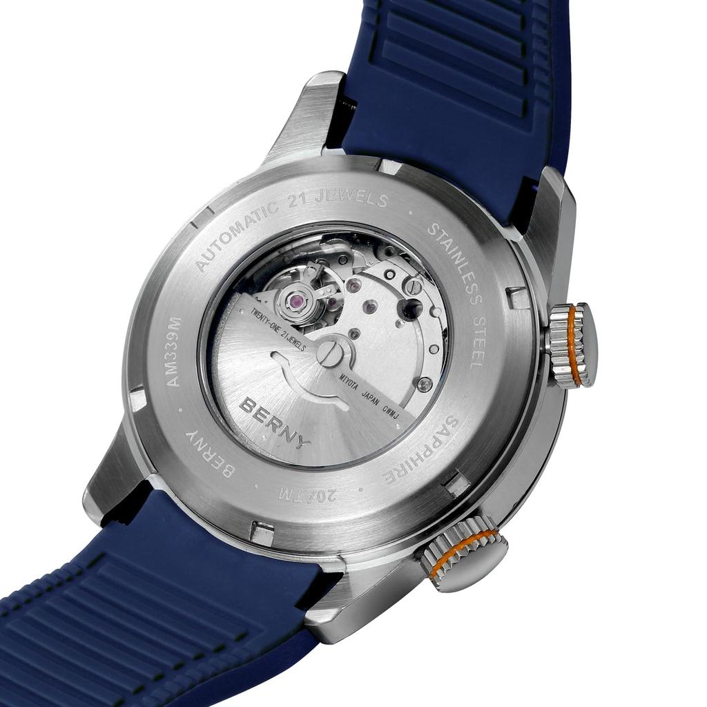 BERNY Механические Автоматические Дайверские Часы 20 АТМ Водонепроницаемые Сапфировое Стекло Удобный Силиконовый Автоматический Ручной Подзавод Мужские Часы, Водонепроницаемость, Кристалл, Ремешок,